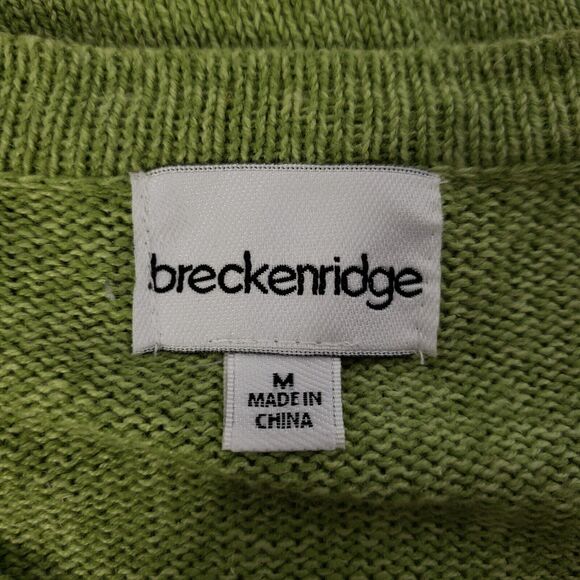 Breckenridge Womens Cardigan Sweater Medium Green Full Zip Embellished Fall Tree - Picture 7 of 10